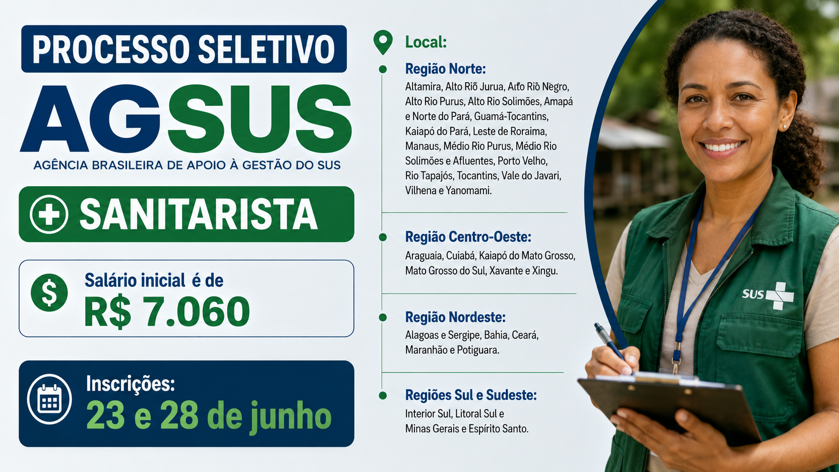 Processo Seletivo AGSUS: 61 Vagas para Sanitaristas 1 Processo Seletivo AGSUS 2025 para Sanitarista com 61 vagas em 32 DSEIs no Brasil