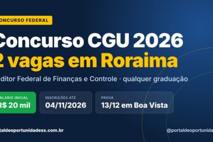 Concurso CGU 2026 com vagas em Roraima para Auditor Federal de Finanças e Controle